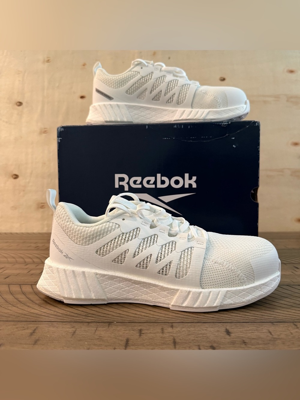 New Reebok Work Fusion Flexweave Composite Toe Shoes White Size 8.5